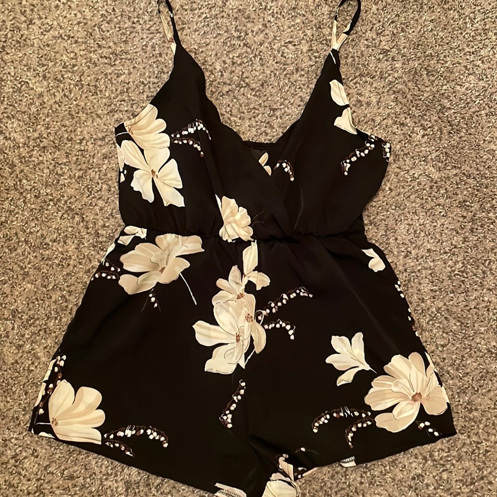 Floral cream and black dressy romper